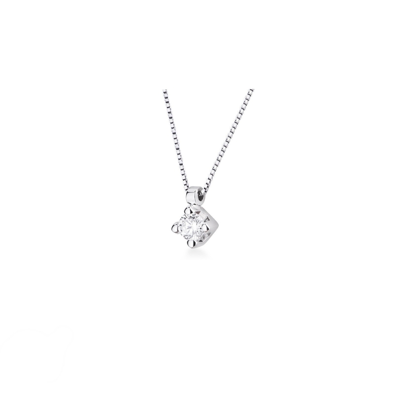 Collier pendentif solitaire en or blanc 18k  avec diamant 0.15 ct