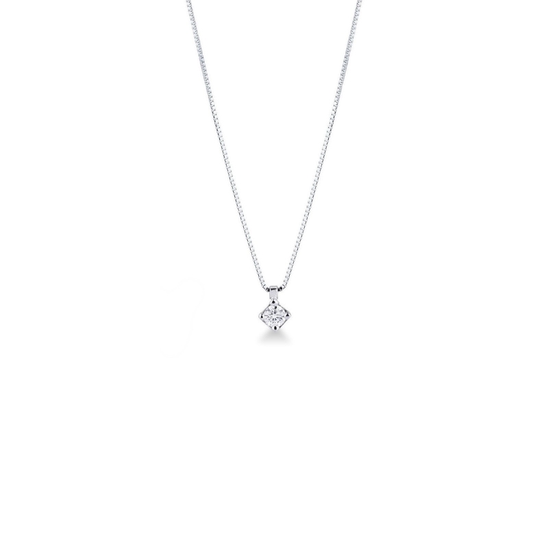 Collier pendentif solitaire en or blanc 18k et diamant 0.20 ct