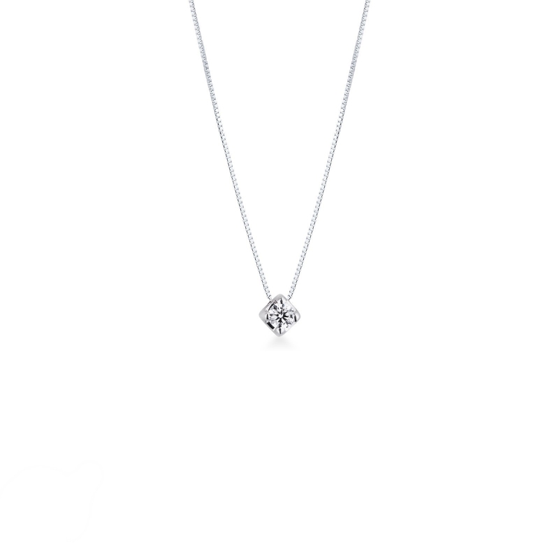 Collier pendentif solitaire en or blanc 18k avec diamant 0.10 ct