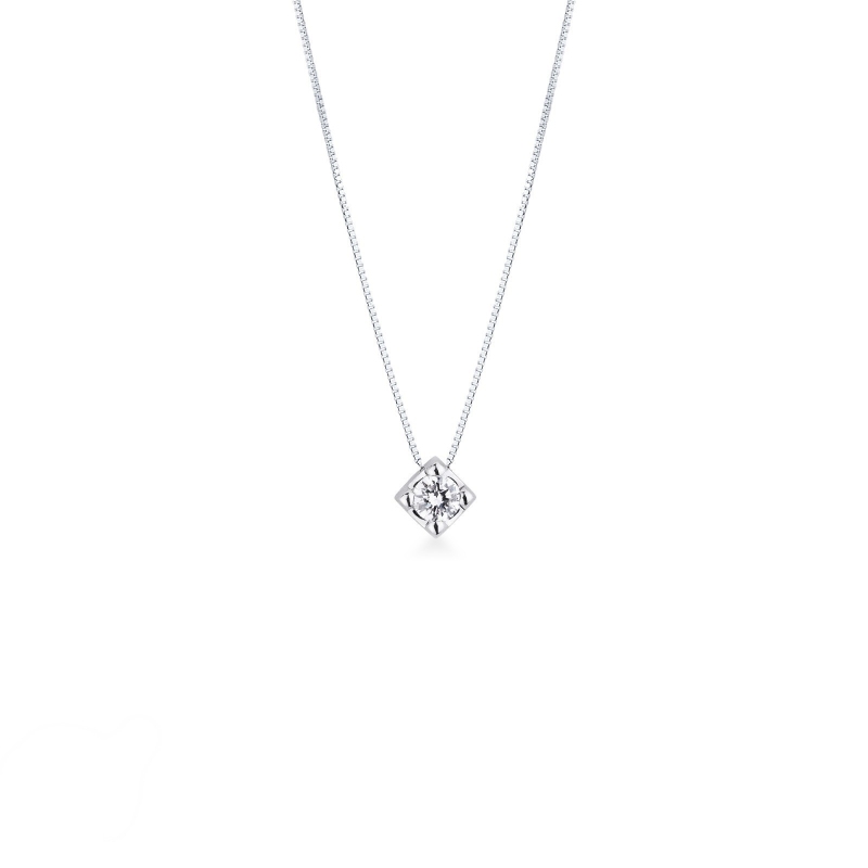 Pendentif diamant solitaire or blanc et diamant 0.25 ct
