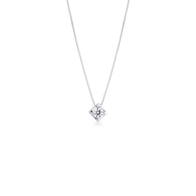 Collier solitaire en or blanc 18k diamant 0.40 ct