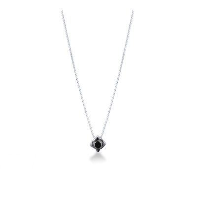 Collier en or blanc 18 carats avec diamant noir taille brillant sur griffes brunies