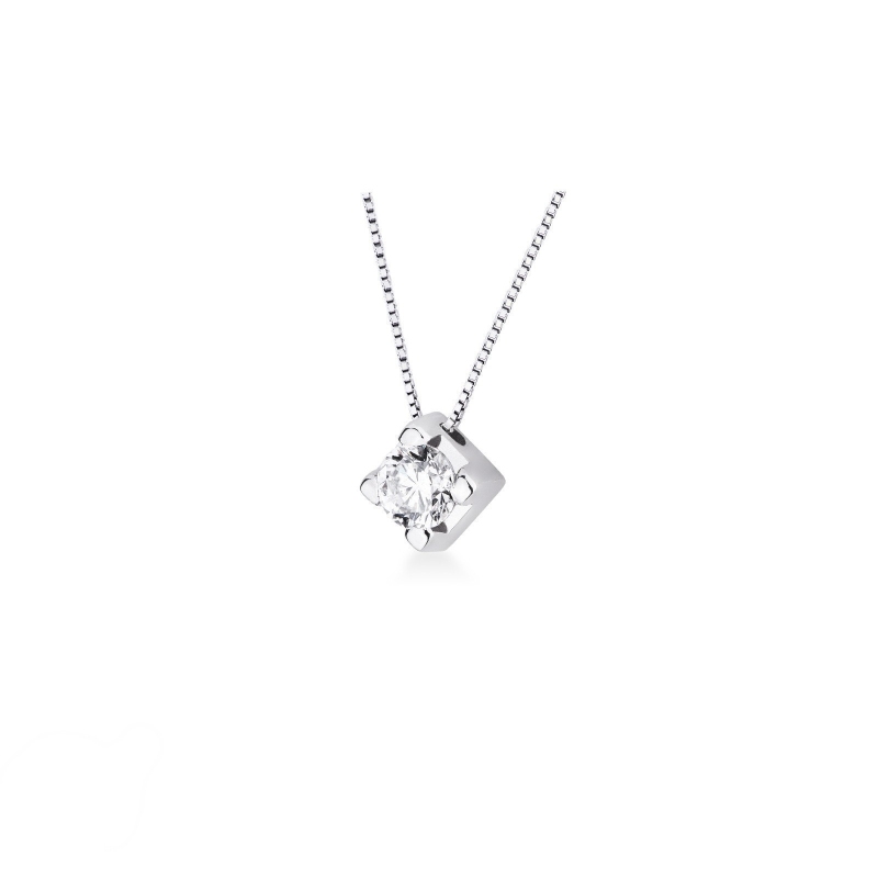 Collier pendentif solitaire or blanc 18k avec diamant 0.50 ct