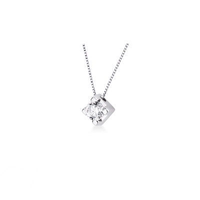 Collier pendentif solitaire or blanc 18k avec diamant 0.50 ct