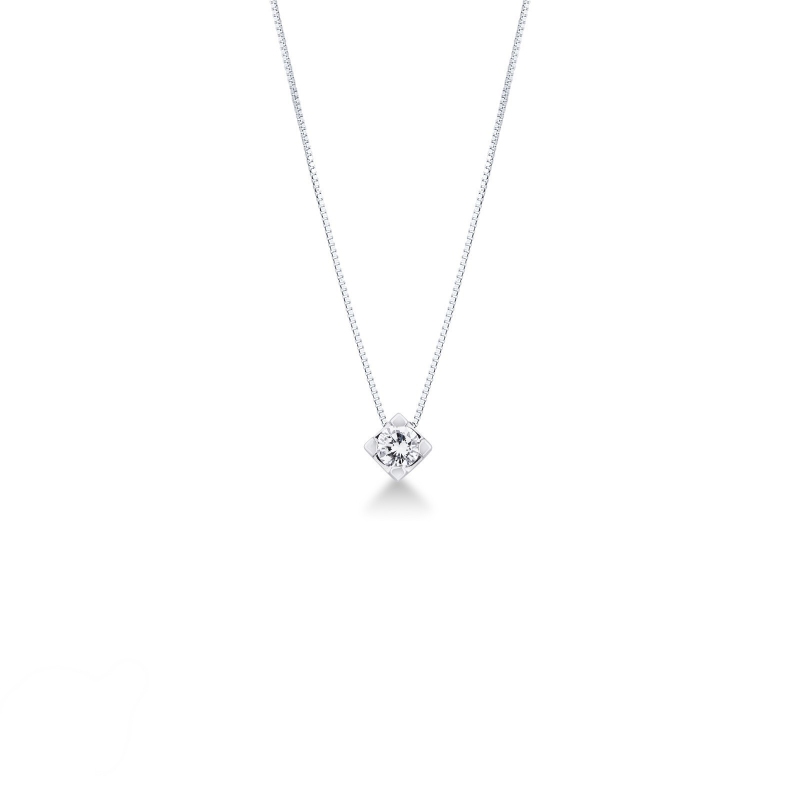 Collier or blanc 18k avec brillant 0,70 ct
