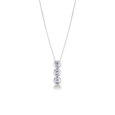 Collier or blanc 18k avec pendentif trilogy diamants 0.12 ct