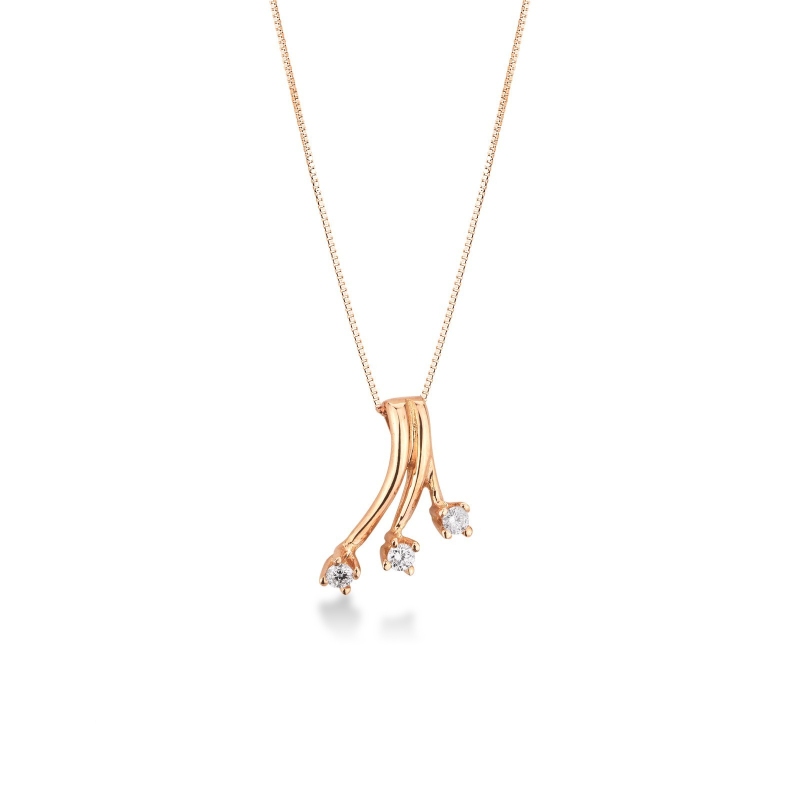 Collier or rose 18k avec pendentif trilogy diamants