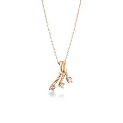 Collier or rose 18k avec pendentif trilogy diamants
