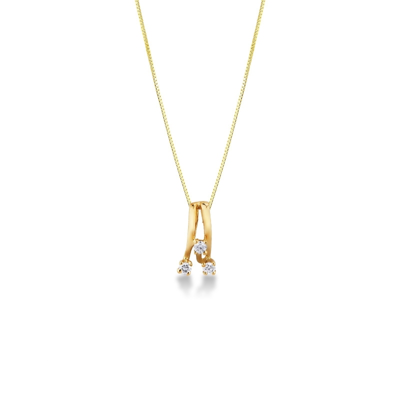 Collier or jaune 18k avec pendentif trilogy diamants ct 0,15