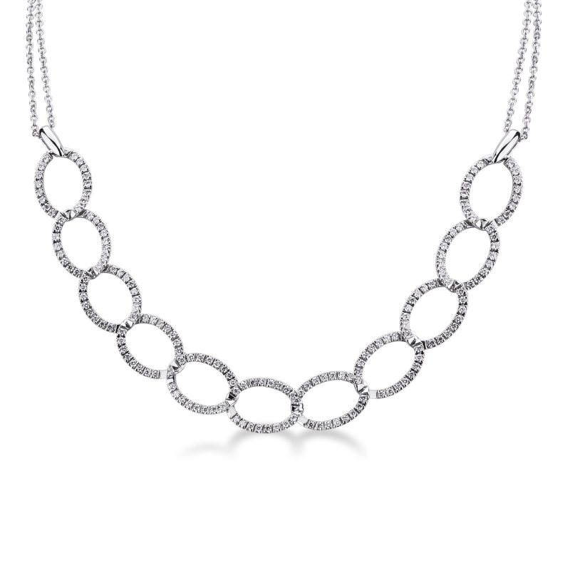 Collier en or blanc 18 carats avec des maillons ovales et diamants