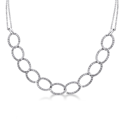 Collier en or blanc 18 carats avec des maillons ovales et diamants