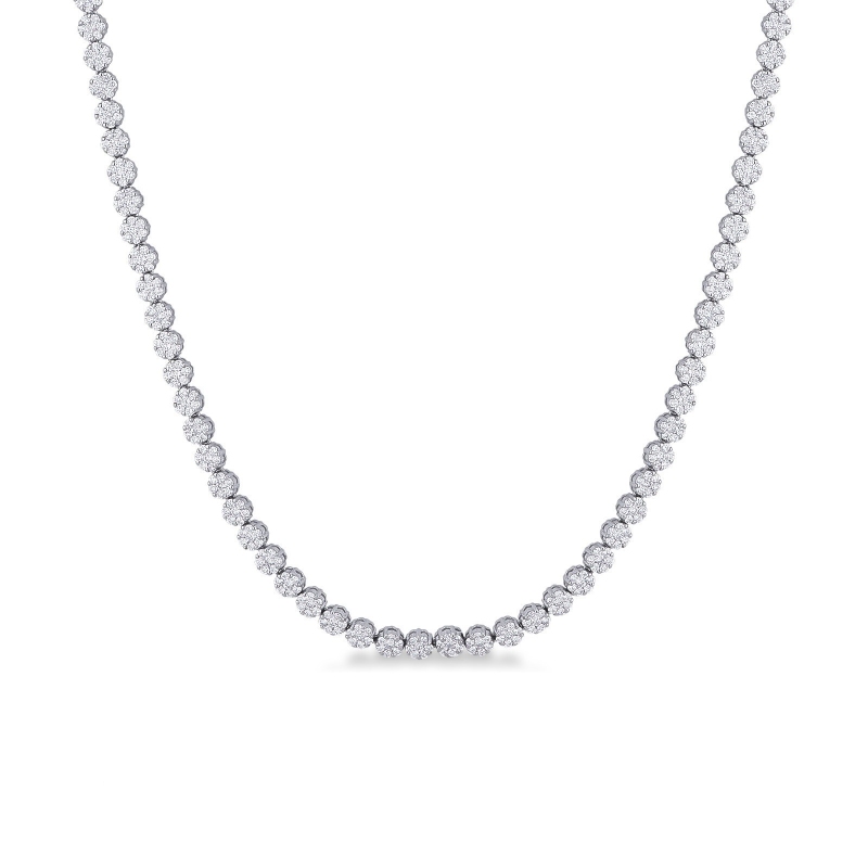 Collier illusion en or blanc 18k avec rivière de diamants