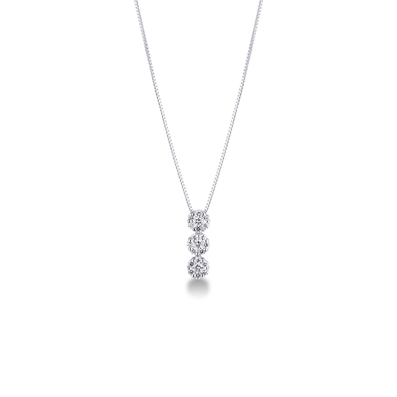 Collier en or blanc 18k avec trois diamants Illusion