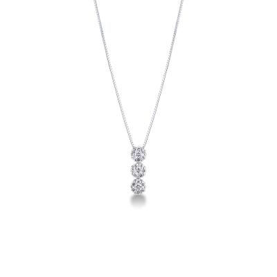 Collier en or blanc 18k avec trois diamants Illusion