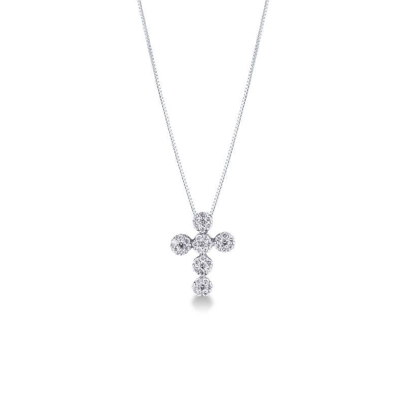 Collier avec une croix en or blanc 18 carats et diamants