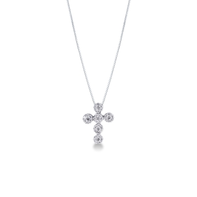 Collier avec une croix en or blanc 18 carats et diamants