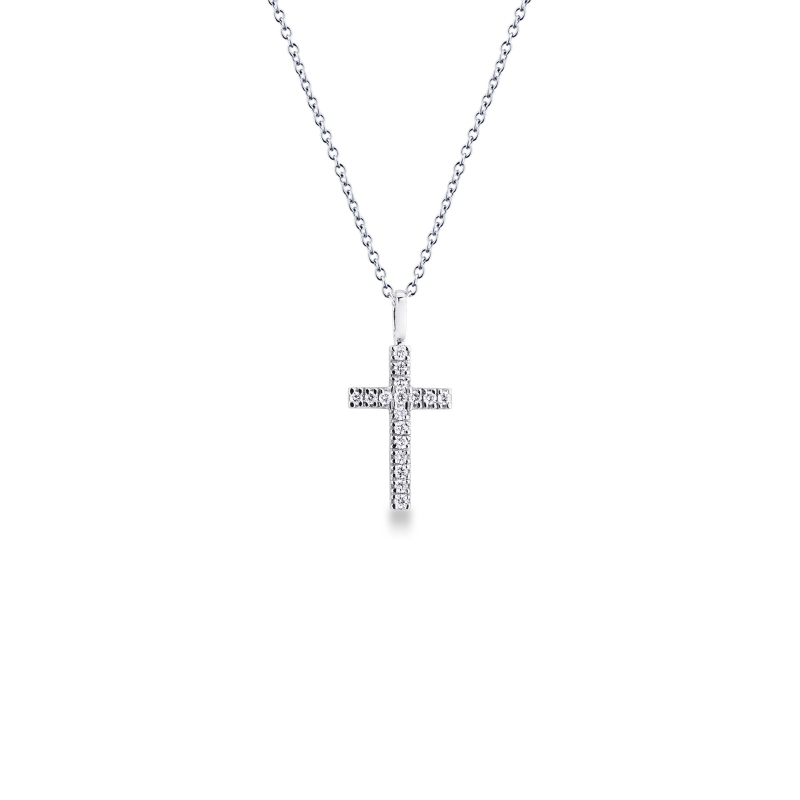 Collier en or blanc 18k avec pendentif en forme de croix en diamants