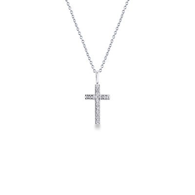 Collier en or blanc 18k avec pendentif en forme de croix en diamants