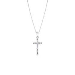 Collier en or blanc 18k avec pendentif croix 