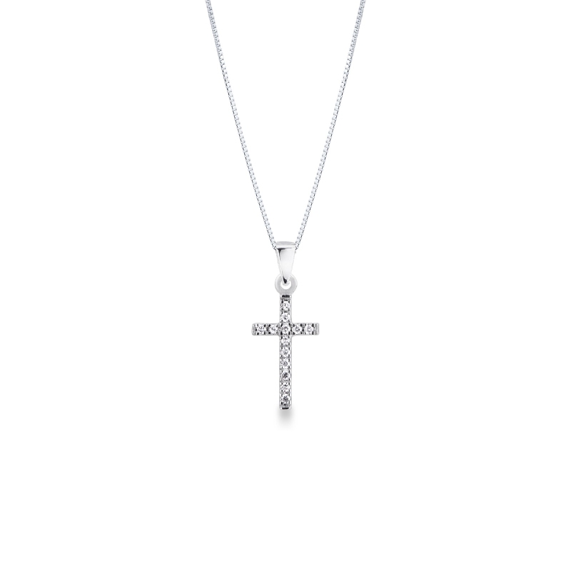 Collier en or blanc 18k avec pendentif croix 
