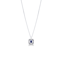 Collier en or blanc 18k avec pendentif saphir bleu et diamants