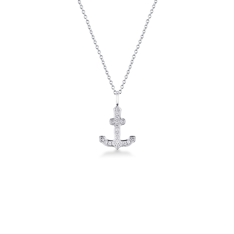 Collier or blanc 18k avec pendentif en forme d'ancre 