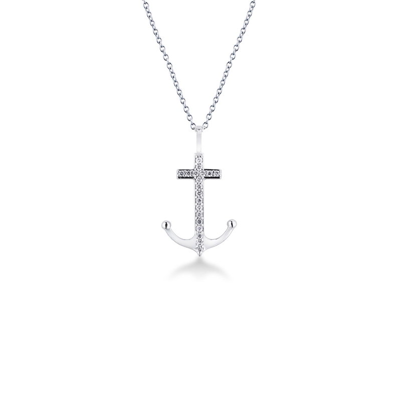 Collier en or blanc 18k avec pendentif en forme d'ancre
