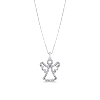 Collier en or blanc 18 carats avec pendentif ange en diamants 