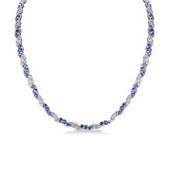 Collier en or blanc avec saphirs bleus et diamants alternés 