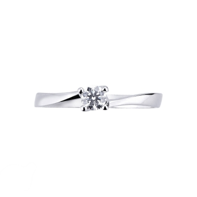 Solitaire à 4 griffes diamant 0.20 ct et or blanc 18k