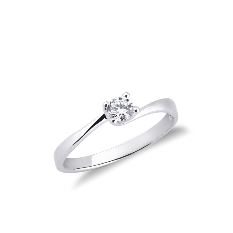 Solitaire à 4 griffes diamant 0.20 ct et or blanc 18k