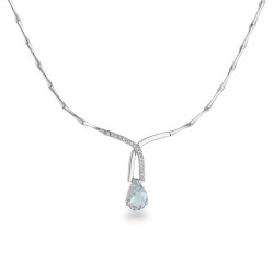 Collier semi-rigide en or blanc 18k avec aigue-marine et diamants