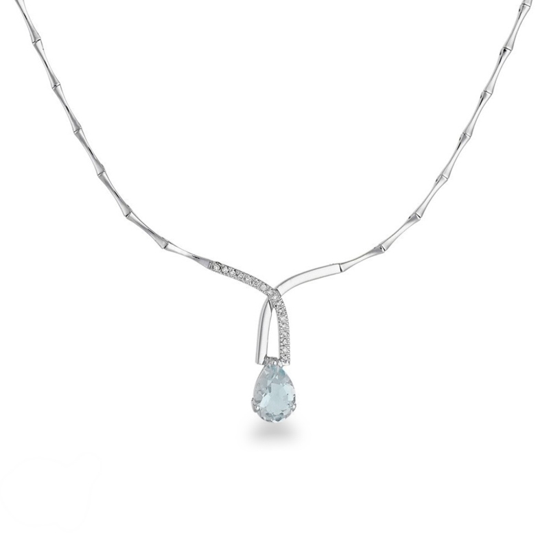 Collier semi-rigide en or blanc 18k avec aigue-marine et diamants