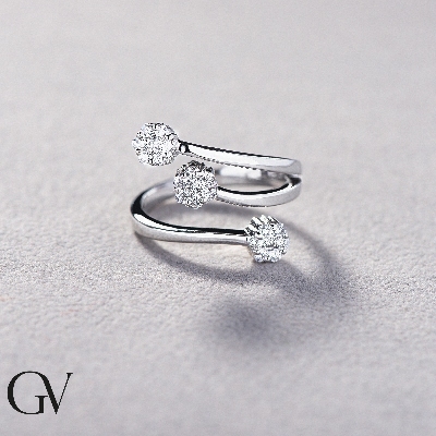 Bague pavé style trilogy en or blanc 18k avec diamants