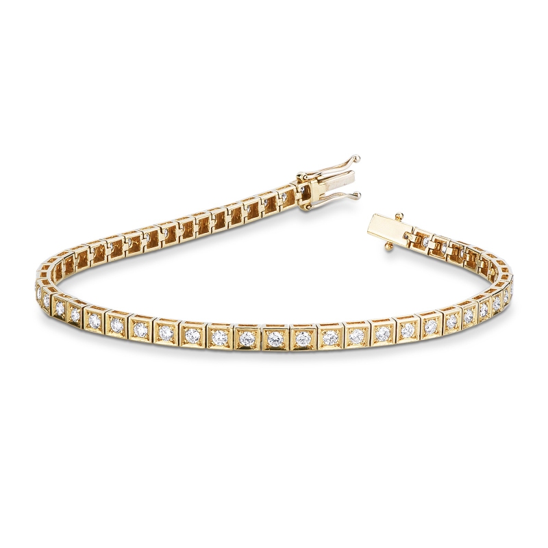 Bracelet Tennis carré en or jaune 18 carats avec diamants taille brillant