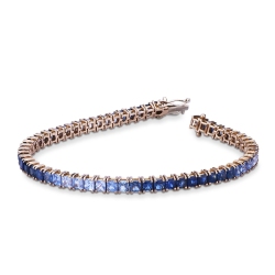 Bracelet tennis en fil d'or rose 18k avec saphirs multicolores bleus 