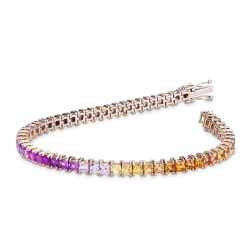 Bracelet tennis d'or rose 18k avec saphirs multicolores