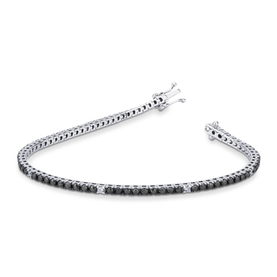 Bracelet Tennis Or Blanc 750 avec Diamants Noirs et Blancs