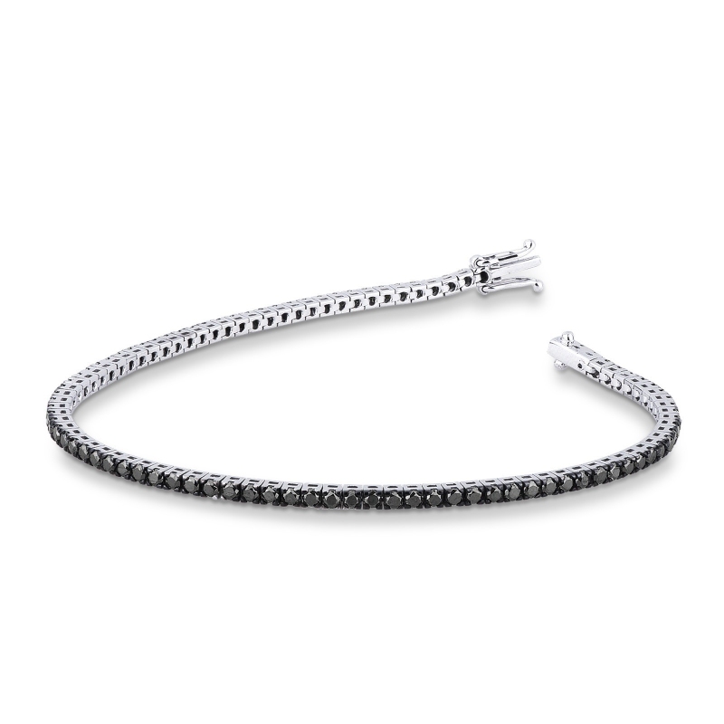 Bracelet Tennis en or blanc 18k avec des diamants noirs 