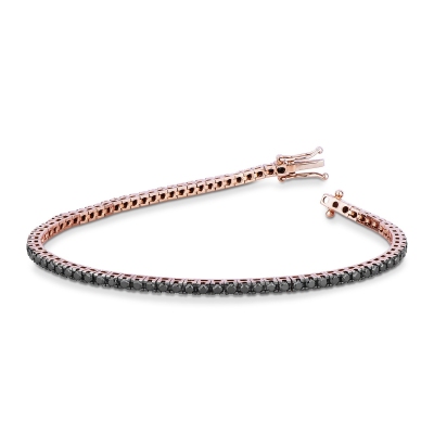Bracelet Tennis en Or Rose 18k avec Diamants Noirs