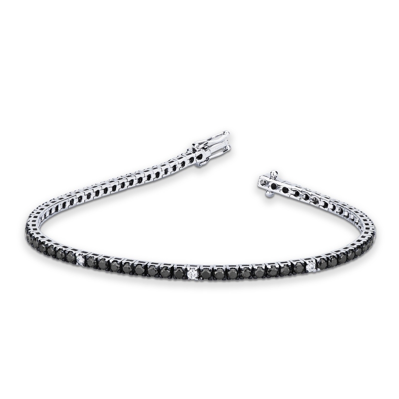Bracelet Tennis avec Diamants Noirs et Blancs en Or Blanc