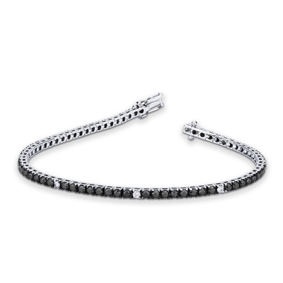 Bracelet Tennis avec Diamants Noirs et Blancs en Or Blanc