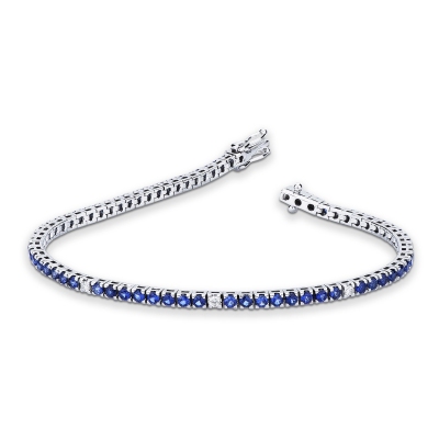 Bracelet Tennis en or blanc 18 carats avec des saphirs bleus et  diamants