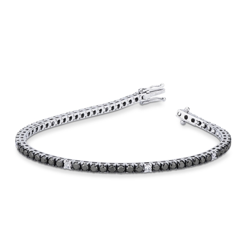 Bracelet Tennis Unisexe en Or Blanc 18k avec Diamants Noirs et Blancs