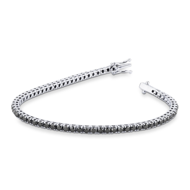 Bracelet avec Diamants Noirs Tennis en Or Blanc 18k 