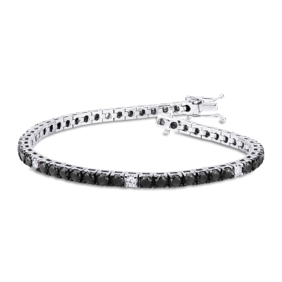 Bracelet Tennis en Or Blanc 18k avec Diamants Noirs et Blancs