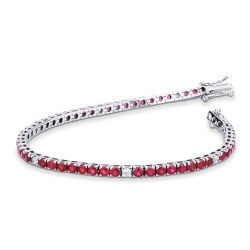 Bracelet tennis à griffes en or blanc 18k avec rubis