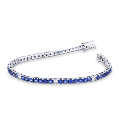 Bracelet riviere en Or Blanc 18k avec Saphir Bleu