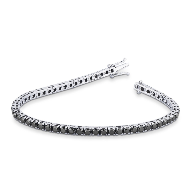 Bracelet Tennis à Maillons Carrés en Or Blanc 18k avec Diamants Noirs