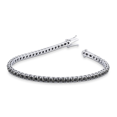 Bracelet Tennis à Maillons Carrés en Or Blanc 18k avec Diamants Noirs